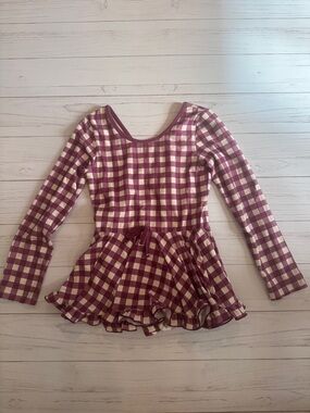 Cheeky plum Purple & Cream Gingham Long Sleeve dance leotard
